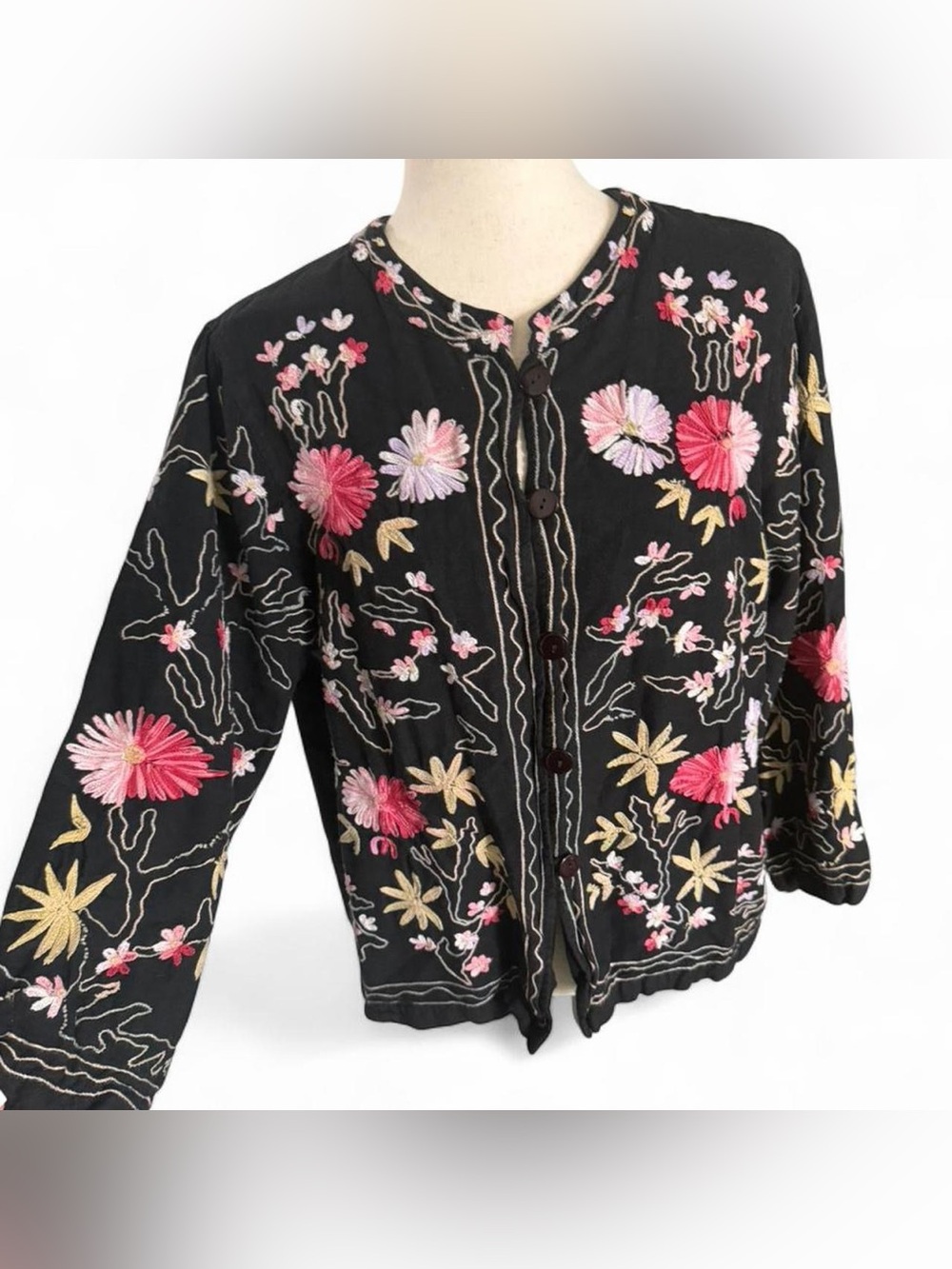 Vermont Country Store Floral Embroidered Jacket Cottagecore Boho Prairie Large